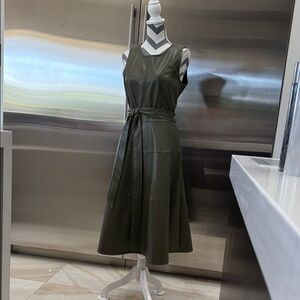 Chic Olive Leather Midi Dress